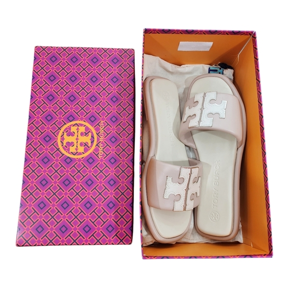 Tory Burch Double T Sport Slide New Cream / Spark Gold / Shell Pink Size 8.5 - Picture 6 of 16